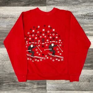 Vintage 80s Ski Snowflakes Red Men M Pixelated‎ Sweatshirt Retro Alaska Crewneck
